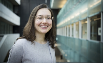 Portrait of Anna Golubeva in the Atrium at Perimeter Institute 