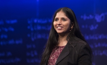 Photo of Quantum physicist and Perimeter equity diversity and inclusion specialist Sohini Ghose speaking at Perimeter's Inspiring Future Women in Science event