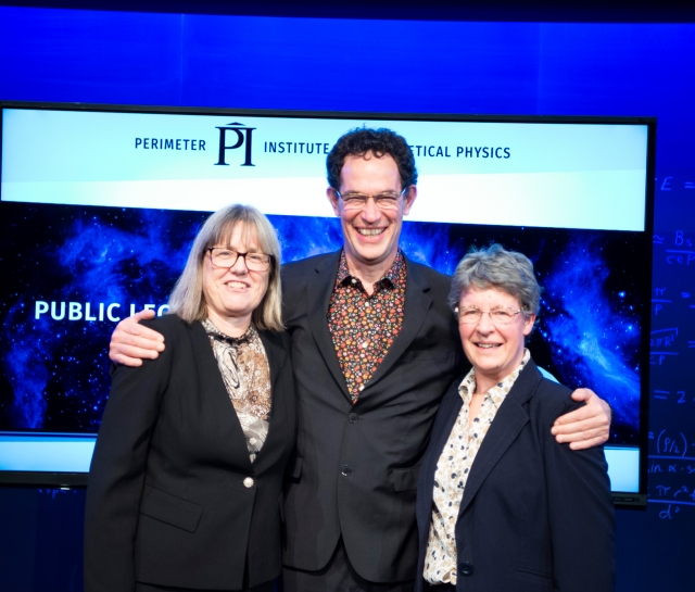 Group shot of Donna Strickland, Neil Turok and Jocelyn Bell Burnell